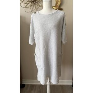 Robert Louis Cream Textured Knit Sweater Dress XL Cozy Tunic With Pockets